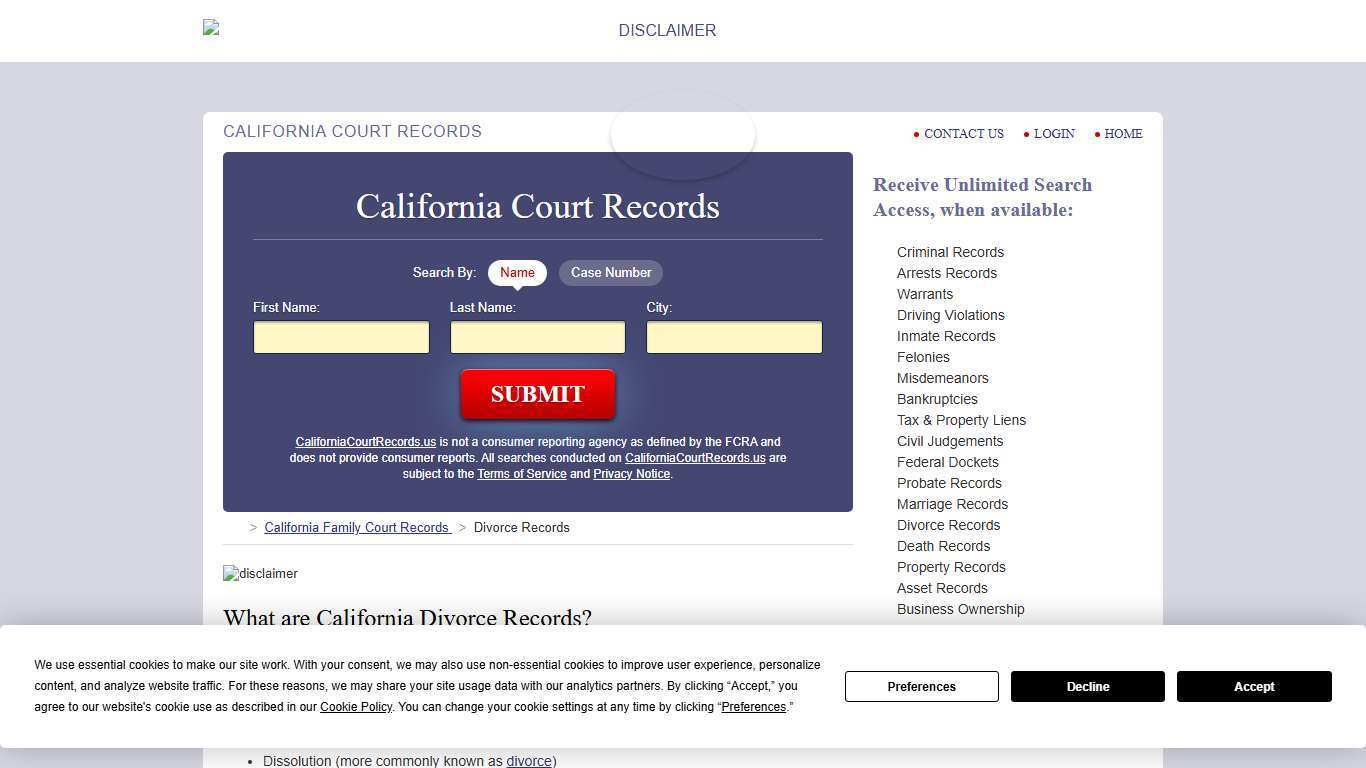 California Divorce Records Search | CaliforniaCourtRecords.us